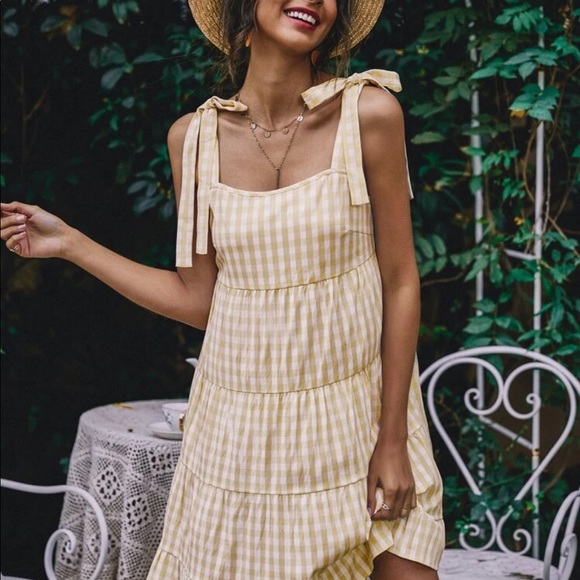 SOLD! NEW Yellow Knot strap Gingham dress - Picture 8 of 8